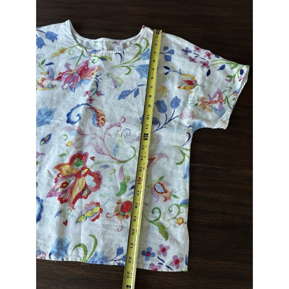 100% Linen Top Shirt Women’s Small Utopia Print Colorful Crisp - Picture 4 of 6